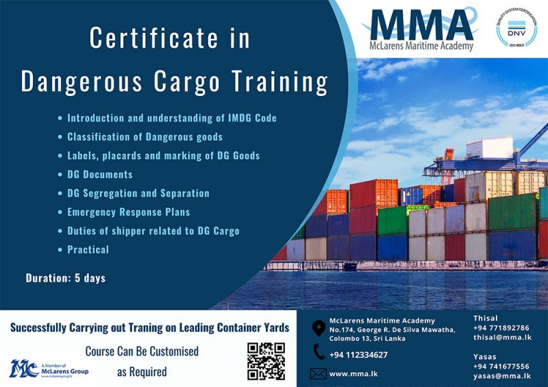Certificate in Dangerous Cargo Training McLarens Maritime Academy